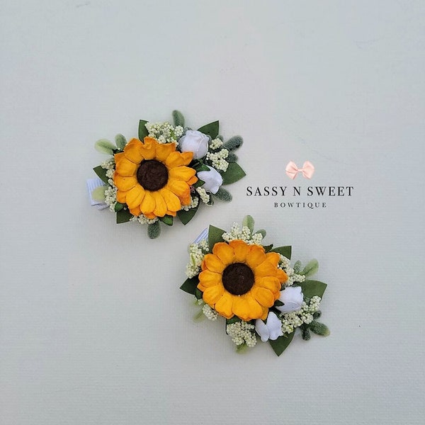 Wedding sunflower fall headband clips clip comb accessories photo props Hair pin boho floral flower girl bridesmaids hairpiece bow autumn