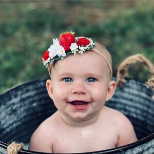 Baby floral headband Strawberry hair accessories hairpiece Strawberries boho photo prop session blossom first boho flower 1st pink birthday image 2