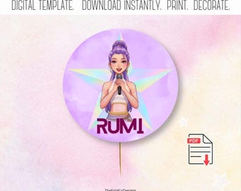 Rumi Kpop Demon Hunters Cupcake Toppers - Pastel Huntrix Theme - Printable Digital Download