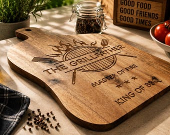 Grillfather Acacia Chopping Board | BBQ Gift for Dad | Father's Day Present | Master of Fire, King of BBQ