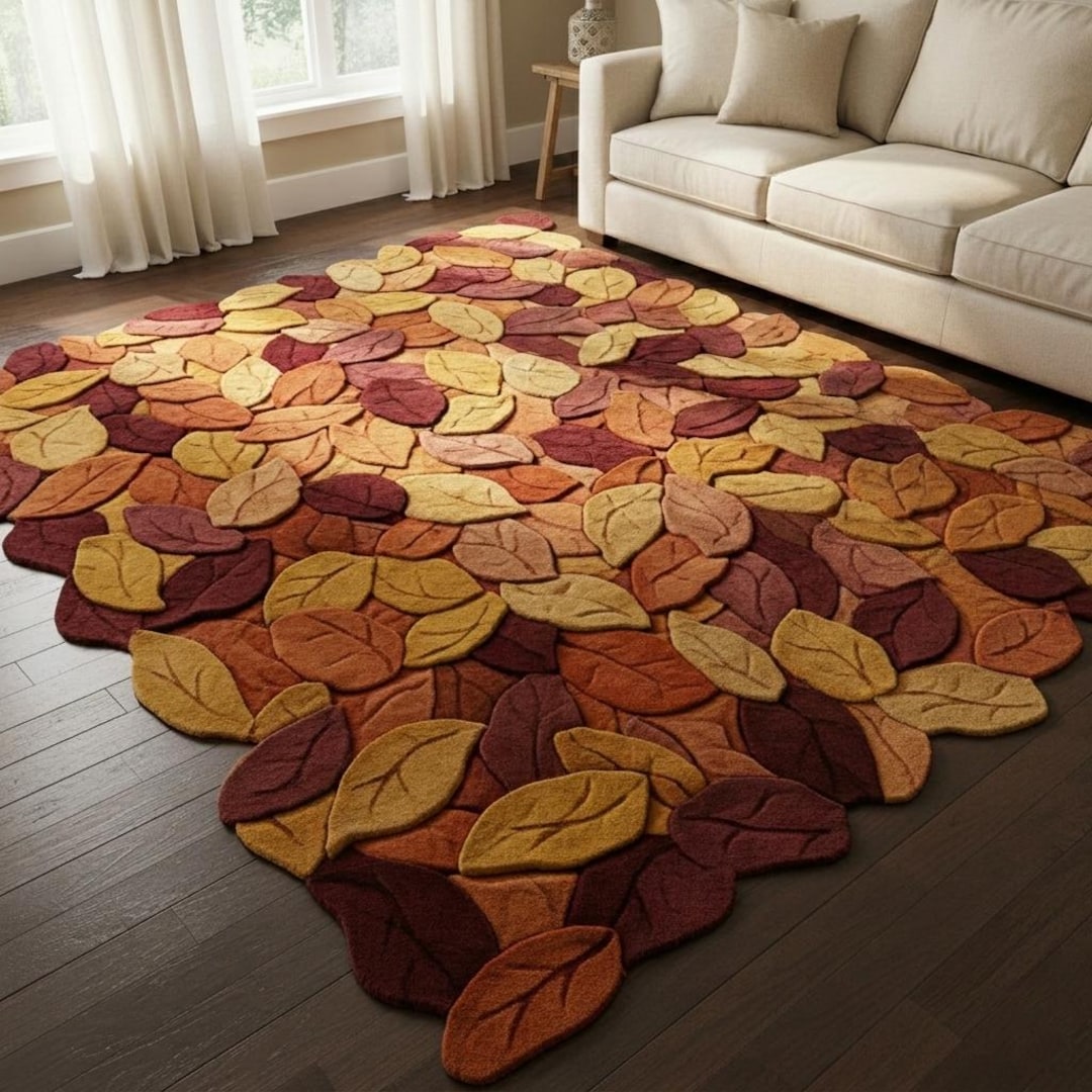Autumn Leaves Rug, 3D Tufted Leaf Carpet, Fall Decor Area Rug, Cozy ...