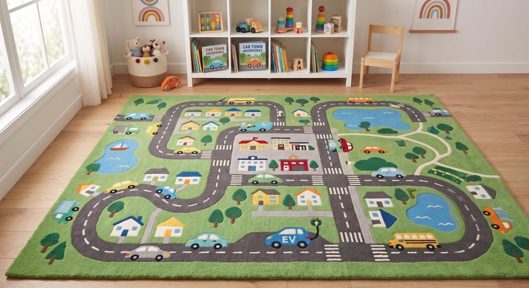 Kids Road Map Play Rug, Car Track Playmat for Toddlers, City Traffic ...