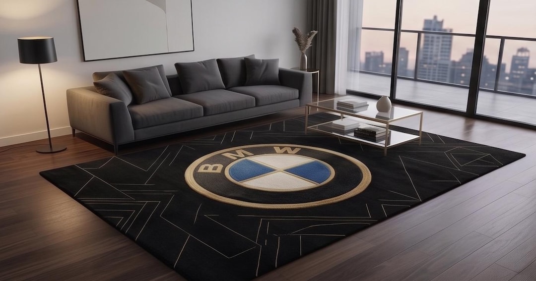 BMW Logo Area Rug, Luxury Car Brand Rug, Black Modern Living Room ...