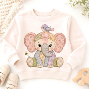 Patchwork Elephant Applique Embroidery Design, Baby Elephant Quilt Style Machine Embroidery File, Nursery Baby Blanket, Instant Download image 3