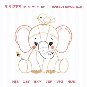 Patchwork Elephant Applique Embroidery Design, Baby Elephant Quilt Style Machine Embroidery File, Nursery Baby Blanket, Instant Download image 2