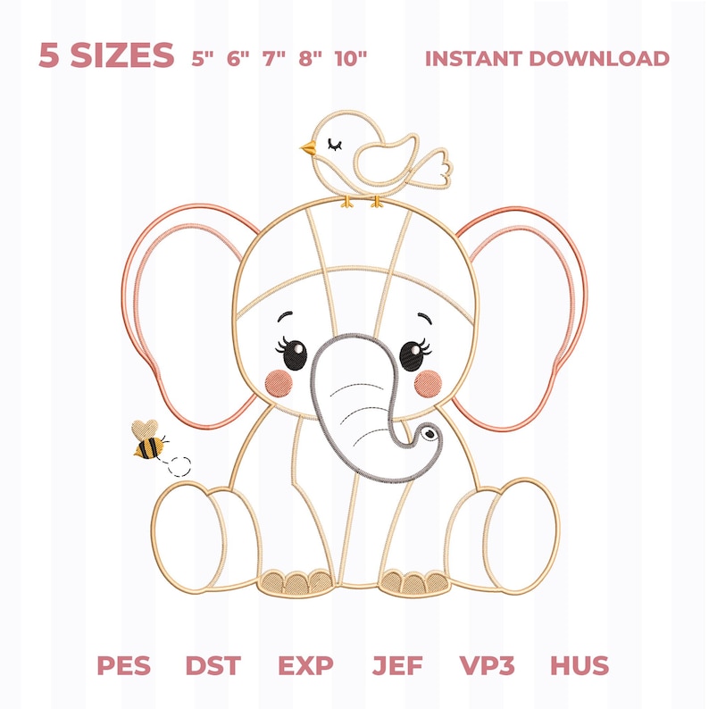 Patchwork Elephant Applique Embroidery Design, Baby Elephant Quilt Style Machine Embroidery File, Nursery Baby Blanket, Instant Download image 2