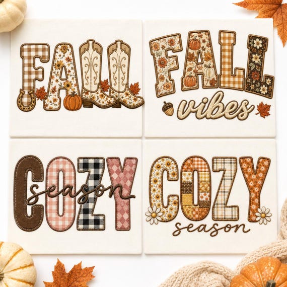 Cozy Season Fall Applique Embroidery Design Bundle, Thanksgiving Pumpkin Embroidery File, Western Fall Machine Applique, Instant Download