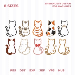 Mini Cat Applique Embroidery Design Set, Kitty Embroidery File, Cute Animal Machine Embroidery, Pet Lover Cat File, Instant Download