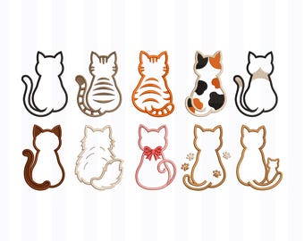 Mini Cat Applique Embroidery Design Set, Kitty Embroidery File, Cute Animal Machine Embroidery, Pet Lover Cat File, Instant Download