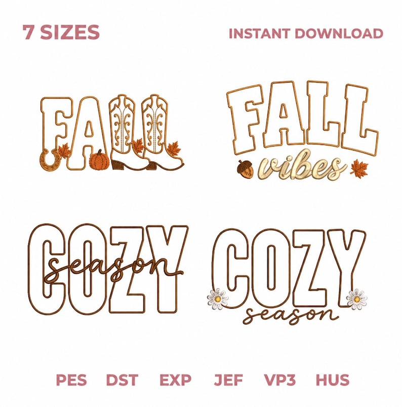 Cozy Season Fall Applique Embroidery Design Bundle, Thanksgiving Pumpkin Embroidery File, Western Fall Machine Applique, Instant Download image 2