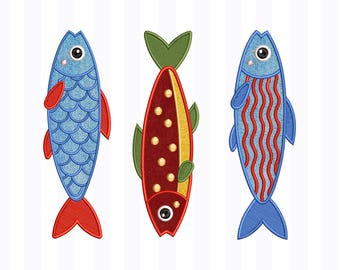 Sardine Trio Applique Embroidery Design, Summer Preppy Fish, Coastal  Sardines Machine Embroidery File