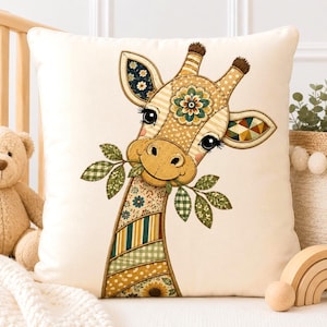 Patchwork Giraffe Applique Embroidery Design, Safari Zoo Animal Machine Embroidery File, Vintage Blanket Wall Hanging, Instant Download