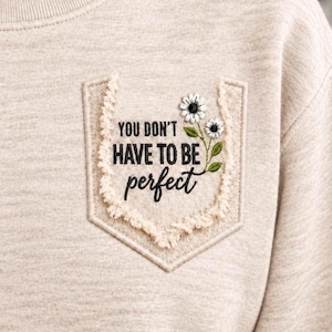 ITH Pocket Applique Embroidery Design, Denim Faux Pocket Floral Quote Machine Embroidery File, Jeans Patch PES DST, Instant Download