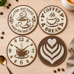 ITH Coffee Napkin Embroidery Bundle, Mug Rug Coaster Machine Embroidery File, Coffee Lover Gift Kitchen Decor Set, Instant Download