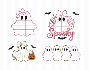 Patchwork Ghost Applique Embroidery Design Bundle, Cute Halloween Ghost Embroidery File, Quilt Style Machine Applique, Instant Download