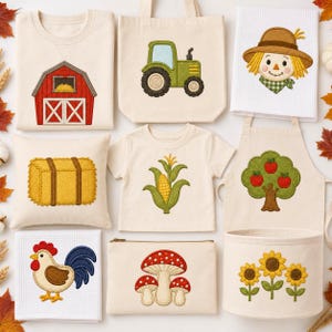 Farm Applique Embroidery Design Bundle, Barn Tractor Scarecrow Machine File, Corn Hay Bale Rooster Fall Farm Files, Instant Download