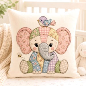 Patchwork Elephant Applique Embroidery Design, Baby Elephant Quilt Style Machine Embroidery File, Nursery Baby Blanket, Instant Download image 4