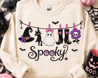 Halloween Clothesline Embroidery Design, Spooky Season Ghost Machine File, Witch Hat Boots Embroidery File, Instant Download