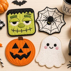 ITH Halloween Mug Rug Embroidery Design, Pumpkin Pail Coaster Machine Embroidery File, Fall In The Hoop Placemat, Instant Download