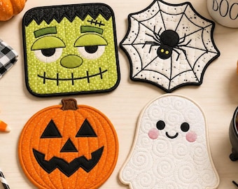 Arquivo de bordado para máquina de tapete de caneca de Halloween ITH, porta-copos de abóbora, jogo americano "Outono no Bastidor", download instantâneo