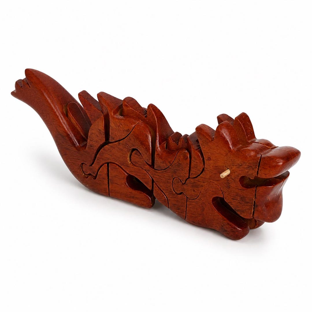 Wooden Dragon Puzzle Luban Lock Brain Teaser 3D Interlocking Chinese ...