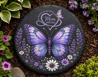 Personalized Memorial Butterfly Garden Stone, Sympathy Garden Plaque, Custom Remembrance