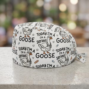 Serious Goose Scrub Cap: White Cotton Euro Hat, Tie-Back Surgical Cover