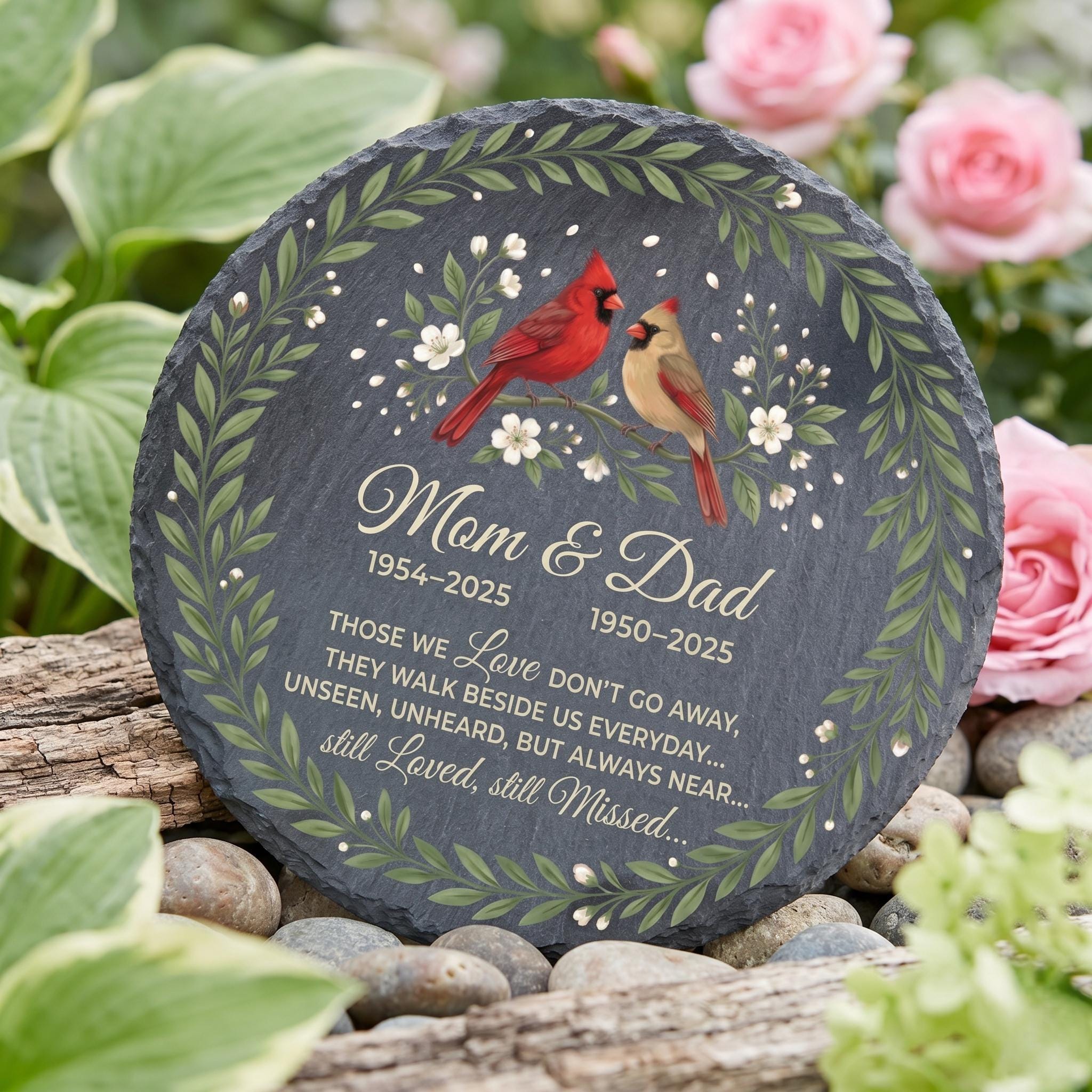 Personalized Cardinal Memorial Stone: Custom Slate Garden Marker, Sympathy Gift