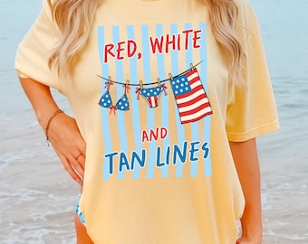 250th Anniversary Comfort Colors Shirt, Red White and Tan Lines Tee, 4th of July Summer Shirt, Independence Day Beach, Patriotic Bikini Tee