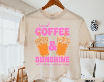 Iced Coffee and Sunshine  Comfort Colors® Boxy Tee, Iced Coffee Shirt, Coffee Lover Gifts, Summer Tshirt, Summer Vibes Shirt, Coffee Crop
