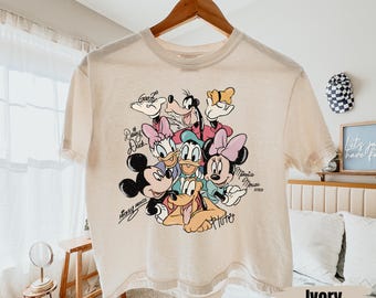 Comfort Colors® Mickey and Friends Signatures Boxy Tee, Retro Mickey & Co Crop Tee, Disney Family Trip Crop Top, Disneyland Friend Trip 2026