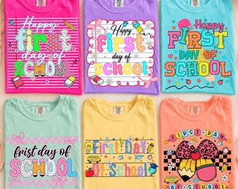 First Day of School PNG Bundle, Happy First Day of School Sublimation Design, Back to School PNG, Teacher Shirt PNG, School Clipart