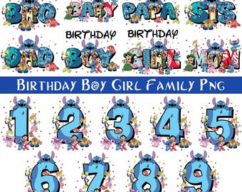 Lilo & Stitch Geburtstagsfamilie Benutzerdefinierte PNG Bundle, Geburtstagsjunge und Mädchen Shirt Design