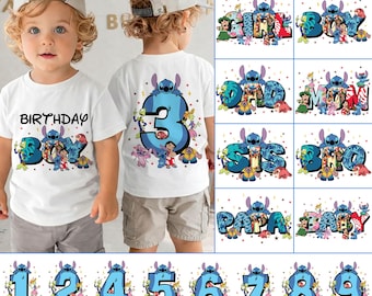 Stitch Birthday Family PNG Bundle, Custom Birthday Boy and Girl Shirt Design