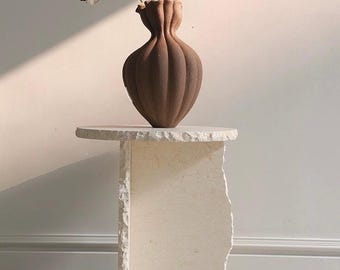 Travertine Marble Side Table, Raw Edge Crystal Texture Pedestal, Nordic Cream Bedside Table