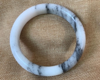 Natural Black White Jade Bangle, Watercolor Pattern Crystal Bracelet, Healing Energy Stone, Meaningful Birthday Gift for