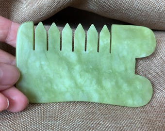 Natural Xiuyan Jade Gua Sha Comb Hand Carved Scalp Massage Tool Hair Care Comb