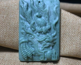 Natural Jade Dragon Pendant Hand Carved Feng Shui Amulet Luck Protection Prosperity Talisman