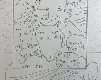 Kleurplaat van een Japanse kat - Printbare kleurplaat voor volwassenen - Direct te downloaden