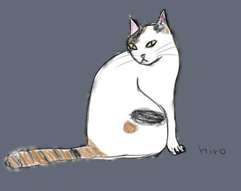 Japanse kattenkunstprint - Witte lapjeskat - Direct te downloaden