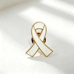 White Awareness Ribbon Brooch, Gold Plated Enamel Pin, Lung Cancer & Peace Support Jewelry