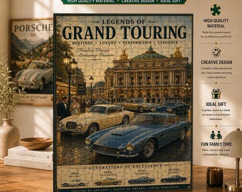 Legends of Grand Touring Puzzle, Vintage Luxury Automotive Heritage, Classic Sports Cars Paris Scene, Retro Racing Heritage, Gift Car Lovers