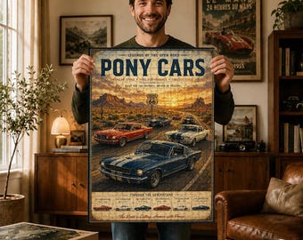 Ponnybilar träpussel, Route 66 muskelbilskonst, klassisk amerikansk prestandasamling, retro garagedekor, present till bilälskare