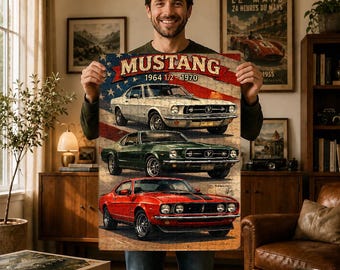 Ford Mustang Puzzle, Classic 1964-1970 Pony Car Artwork, Vintage American Muscle Collection, Retro Garage Decor, Gift for Mustang Fans