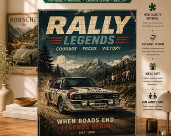 Vintage Rally Legends Jigsaw Puzzle, Classic Rally Car Art, Mountain Racing Scene, Retro Motorsport Decor, Gift for Racing Fans