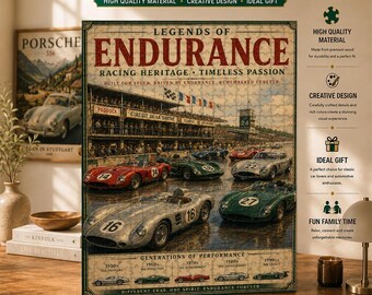 Vintage Le Mans Endurance Racing Jigsaw Puzzle, Classic Sports Car Heritage, 24 Hours Circuit Motorsport Retro Racing Art, Gift Car Lovers