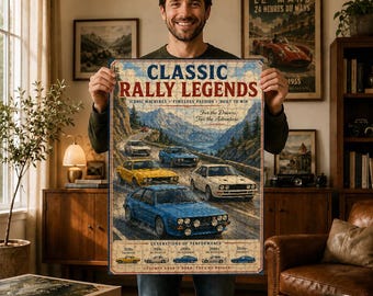 Klassiskt Rally Legends-pussel, Vintage Rally-konstverk, Generations of Motorsport-samling, Dekor för bergsvägsracing, Present till rallyfans