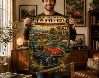 Automotive Elegance Puzzle, Concours d'Elegance Car Art, Vintage Luxury Auto Collection, Estate Garden Decor, Gift for Car Enthusiasts