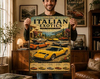 Pussel med legender från italienska exotiska bilar, vintage-superbilskonst, klassisk Lamborghini-samling, Riviera Performance-dekor, present till bilentusiaster