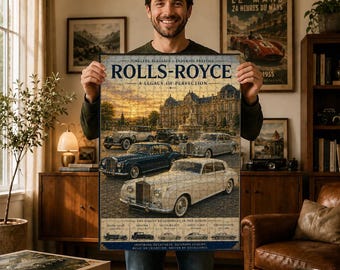 Rolls-Royce Heritage träpussel, vintage lyxbilskonst, brittisk prestigekollektion, retro garagedekor, present till bilälskare